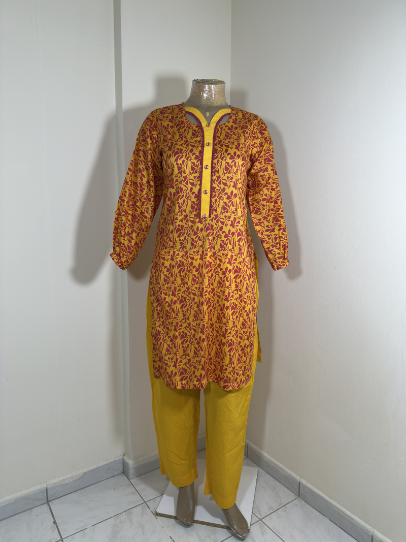 2-Piece Stitched Suit - Mustard & Pink Shirt with Mustard Trousers