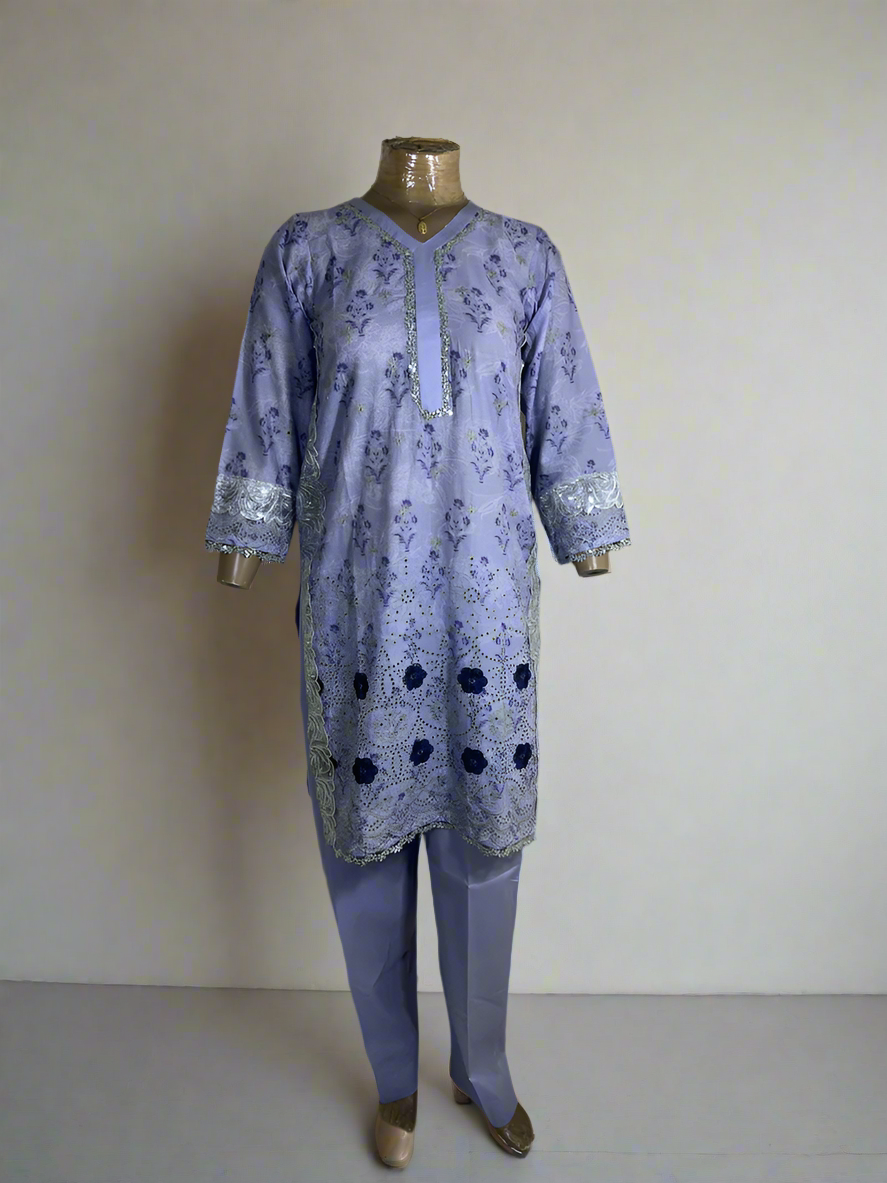 2-Piece Stitched Suit - Light Purple Chicken Kari - Shirt & Trousers