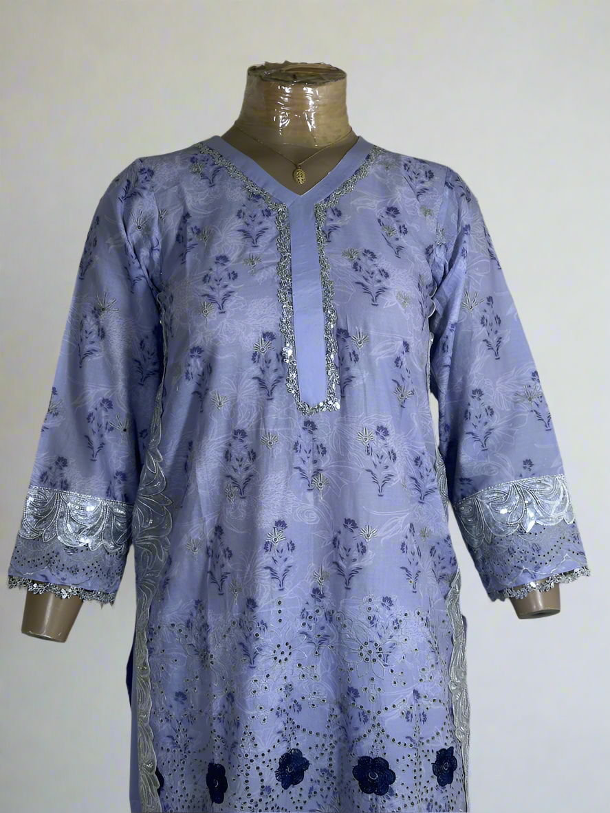 2-Piece Stitched Suit - Light Purple Chicken Kari - Shirt & Trousers
