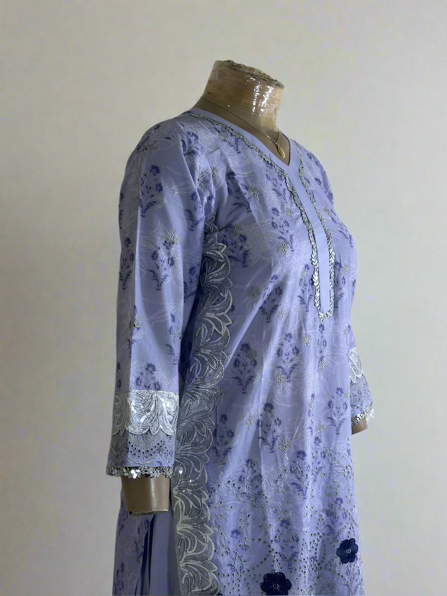 2-Piece Stitched Suit - Light Purple Chicken Kari - Shirt & Trousers