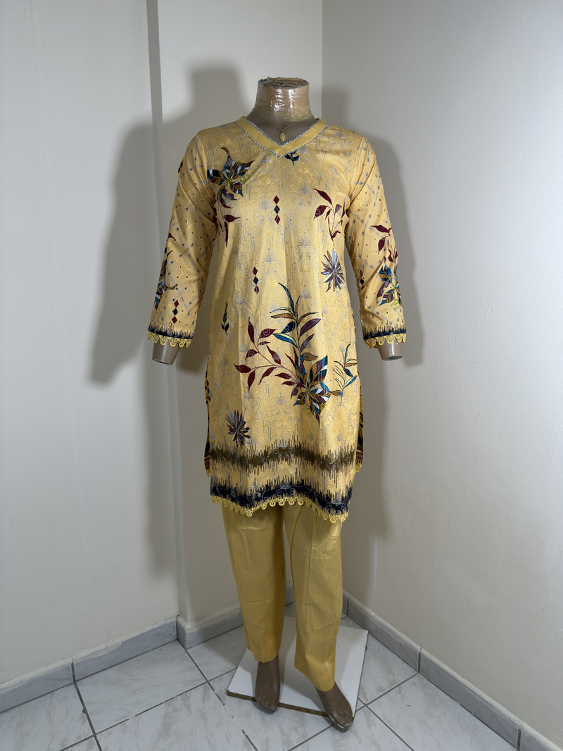 2-Piece Stitched Suit - Light Peach Embroidered - Shirt & Trousers