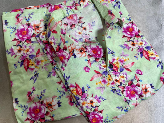 MSB Sea Green ground & pink flower - All over